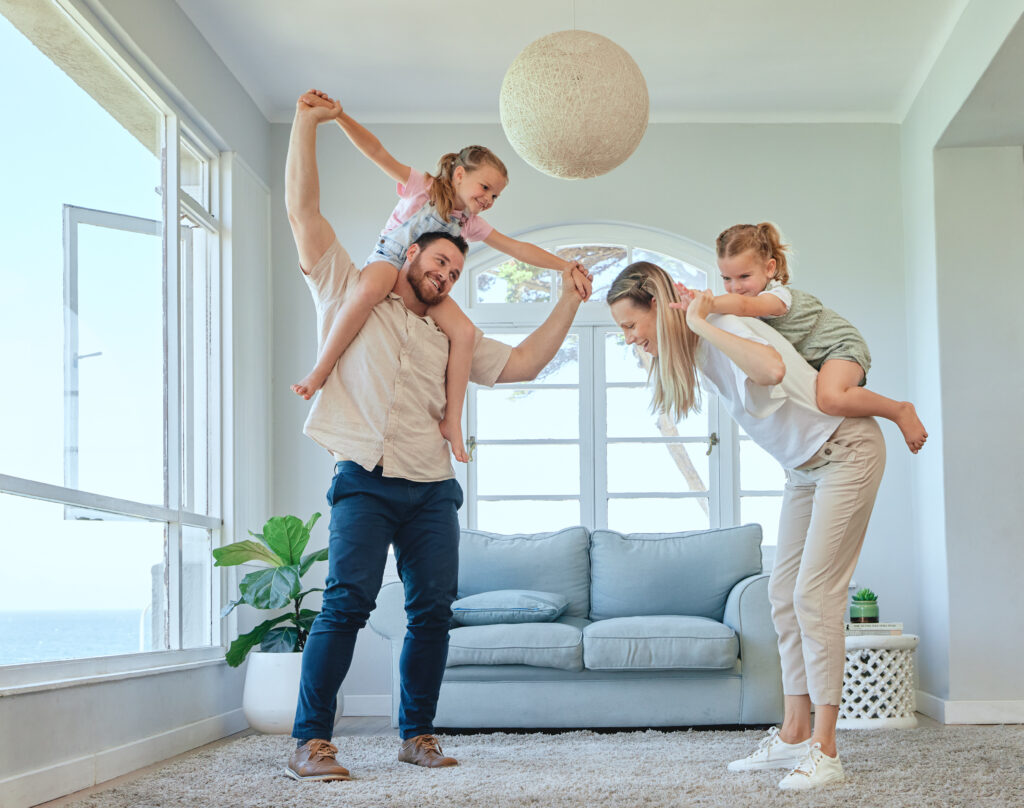 a happy family in a modern house 