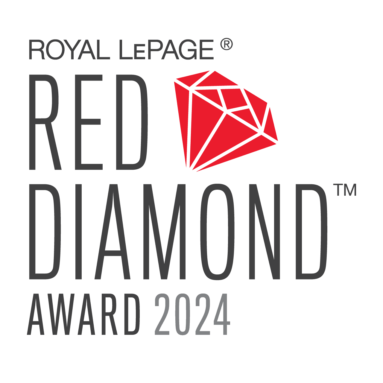 Royal LePage Red Diamond Award 2024 logo featuring a stylized red diamond icon and bold typography in black and gray with registered trademark symbols