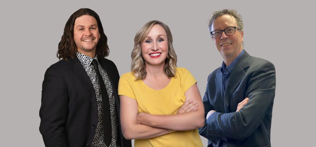 Meet The Shannon Kelley Realty Group: Shannon Kelley (center) - Founder and Personal Real Estate Corporation, flanked by Jamie Kennedy (left) and Justin Steele (right) - Vancouver Island Realtors. Together, they bring professional expertise to serve Vancouver Island's real estate needs.